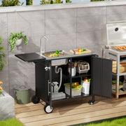 Outdoor Grill Cart with Sink, Storage & Fold-Down Side Table