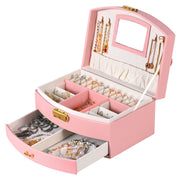 2-Layer Jewelry Box for Women's Girls Lockable Leather Jewelry Organizer Jewelry Travel Case for Rings Earrings Necklaces Bracelets