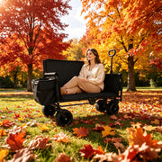 Folding Wagon Cart with Bench Seat – 500lb Capacity, 180L