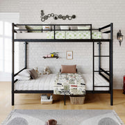 Twin Over Twin Metal Bunk Bed with Ladder and Guardrails