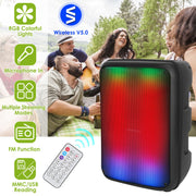 Portable Wireless Party Speaker 8in Colorful Lights DJ PA System with TWS Function FM Radio USB MMC Card Reading Aux In Recording Function Mic