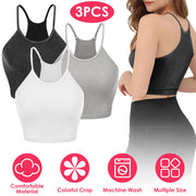 3 Pack Women Crop Basic Tank Top Ribbed Knit Sleeveless Round Neck 9 Color Machine Wash Summer Crop S to XL