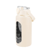 34Oz Glass Water Bottle Sports Water Bottle Motivational Water Bottle Water Intake Tracker Bottle with Straw Time Marker Silicone Sleeve Handle for Gy