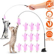 Interactive Cat Feather Wand Toy with Suction Cup Base