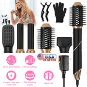 5 In 1 Hot Air Styler Straightener Curler Dryer Automatic Wrap Styler Hair Dryer Brush Set with 3 Temp Settings ALCI Plug Glove Cable Tie 2 Alligator