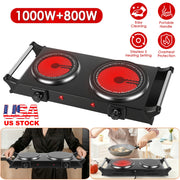 1800W Electric Double Burner Portable Heating Hot Plate Stove Countertop RV Hotplate with 5 Temperature Stepless Adjustments Portable Handles