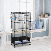 46-Inch Bird Cage with Wooden Perches and Lockable Wheels