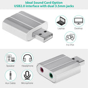 USB Audio Adapter External Stereo Sound Card w/ 3.5mm Headphone Microphone Jack Sound Converter For PC Laptops