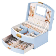 2-Layer Jewelry Box for Women's Girls Lockable Leather Jewelry Organizer Jewelry Travel Case for Rings Earrings Necklaces Bracelets