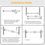 Tension Curtain Rod Spring Load Adjustable Curtain Pole Heavy-Duty Steel 4 Sizes for Bathroom Wardrobe Kitchen Balcony