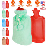 2L Hot Water Bottle w/ Plush Cover Classic Natural Rubber Hot Water Bag Feet WarmerÊFor Pain Relief Hot Compress Heat Therapy Warm Neck Shoulders