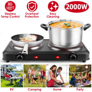 2000W Electric Infrared Dual Burner Portable Heating Hot Plate Stove Countertop RV Hotplate with 7.5Ó & 6.3Ó Glass Cooktop Stepless Temperature Adjust