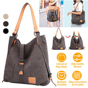 Ladies Canvas Tote Bag Multifunctional Purse Handbag Adjustable Shoulder Rucksack Convertible Backpack Wear-Resistant Dirt-Proof For Women School Offi