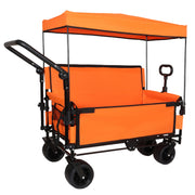 Folding Wagon Cart with Bench Seat & Canopy - 500lbs Capacity