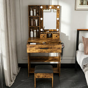 Vanity Desk Set with LED Lighted Mirror & Padded Stool