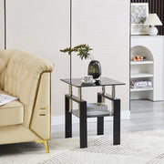 Tempered Glass Side Table 2-Tier Black End Table Set of 2