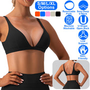 Women Deep V-Neck Sports Bras U-Shaped Back Sport Bras Padded StrappyÊCrop Open Back Low Impact Bras SexyÊFitnessÊTank Tops with Removable Pads for Gy