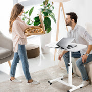 Rolling Laptop Table Portable Computer Desk Movable Table with Adjustable Height Tilting Angle