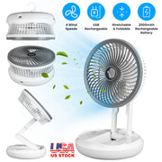 All in 1 Folding Desk Fan USB Desk Fan Small Stretchable Fan with 4 Wind Speeds Hanging Desktop Wall Mounted for Bedroom Dormitory Office Travel Campi