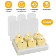 6Pack Rechargeable Tea Lights With Charging Base Flameless Flickering LED Candles with Timer Remote Control for Halloween Christmas Wedding Party