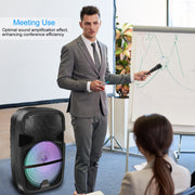 KOCASO Wireless Speaker Portable PA Karaoke System with 15" Subwoofer FM Radio Wired Microphone w/ DJ Lights Remote Control