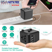 Universal Travel Power Adapter All in One AC Power Plug Adapter International Wall Charger with 4 Charging Ports for Phones Tablets Cameras US UK EU A