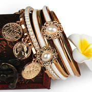 Gold 6-Piece Bangle Set with Imitation Pearls