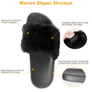 Women Faux Fur Slippers Open Toe Indoor Outdoor Flat Slide Sandals Anti-skid Lady House Shoes