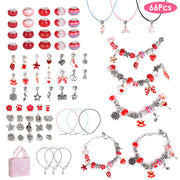 66Pcs Charm Bracelet Making Kit Kids\' Jewelry Necklace Making Kits Colorful DIY Charm Beads Pendant SetÊJewelry Decor Supplies with Gift Box for 5-12