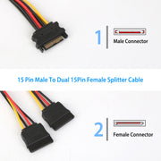 15 Pin Y Splitter Cable Adapter Male To Female Converter Cord for Hard Drive