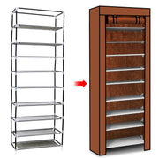 iMounTEK 10 Tiers DIY Shoe Cabinet Dustproof Easy Assemble Tidy Shoe Rack Non-Woven Fabric Holding 27 Pair Shoes Brown