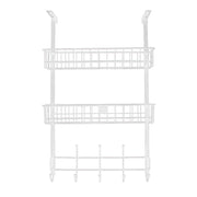 Over The Door Hooks Organizer Door Towel Rack Hanger 5 Hooks with 2 Metal Baskets for Bathroom Bedroom Kitchen Storage Shelf