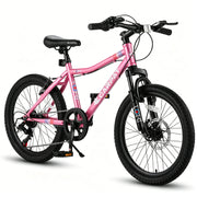Forbidden to Sell on Temu 20 Inch Kids Mountain Bike, 7-Speed Boys Girls Bicycle with Front Suspension, Disc & V-Brake, 