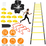 Speed Agility Training Equipment Set For Pro Beginner Including Cones Parachute Stakes Hurdles 19.68FT Ladder with Carrying Bag Soccer Football Basket