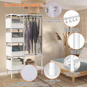 Portable Closet Wardrobe Clothes Storage Cabinet Organizer Garment Hanging Rack Shelves with 4 Storage Bags 1 Shelf 1 Hanging Rod 4 Hooks