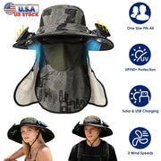 Solar Fan Hat with UPF50+ Sun Protection and Neck Flap