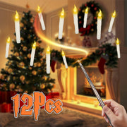 12Pcs Flameless Floating Candles LED Magic Hanging Candle Light Battery Operated Flickering Warm Light Window Candle With Magic Wand Remote for Hallow
