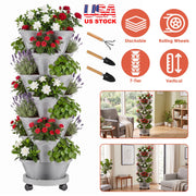 7-Tier Stackable Vertical Planter with Wheels and Drainage