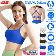 Women Cross Back Sport Bras Padded StrappyÊCrop Open Back Low Impact Bras SexyÊFitnessÊTank Tops with Removable Pads Thin Straps for Gym Yoga Workout