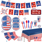 4th of July Party Supplies Set for 24 Guests - 181 Pieces