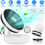Foldable Rechargeable LED Desk Fan Wall Mounted Fan with Magnetic Remote Hanging Oscillating Fan with 4 Speeds 2 Brightness Time Setting Automatic Rot