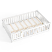 Montessori Floor Bed with Safety Guardrails and Lockable Door