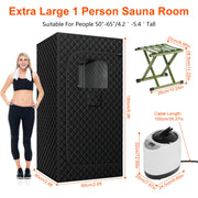 2.6x 2.6x 5.9FTPortable Sauna Tent 1 Person Steam Sauna for Home with 3L/1200W Steamer Folding Chair Remote Control 9 Steam Output Levels 5-95Mins Tim