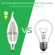 4pcs 5W E12 Candelabra Bulbs 600 LM 50W Equivalent Candle Flame Tip Light Bulb 6500K Cold White Non-Dimmable Lamp