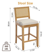 Solid Rubberwood Rattan Back Counter Stools Set of 2