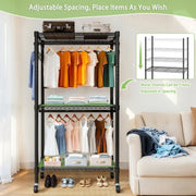 Rolling Clothes Rack with 3 Shelves, 2 Rods & Wheels