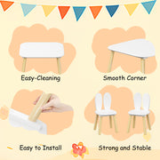 3-Piece Kids Wooden Table and Chair Set, Rabbit Ear Themed Toddler Activity Play Table with 2 Chairs, Solid Wood & MDF C