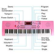 61 Keys Digital Music Electronic Keyboard Electric Musical Piano Instrument Kids Learning Keyboard w/ Stand Microphone For Beginners