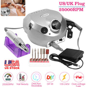 Acrylic Nail Drill Machine 25000RPM Electric Handpiece Glazing w/6 Bits Cuticle Grinder Manicure Pedicure Polishing File Kit for Nail Art