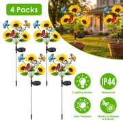 Solar Sunflower Lights with Butterfly Accents - 4 Pack